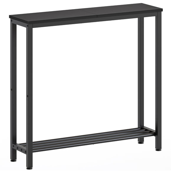 Mesa consola YATINEY Estrecha de 2 niveles con estantes negra CT03BB