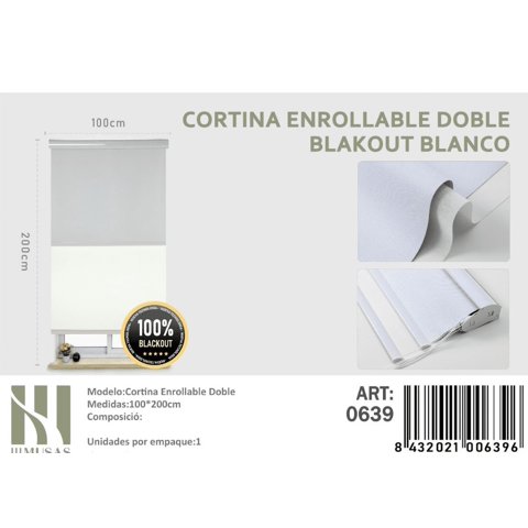 Mundo Shopping - Cortina Enrollable Doble Blackout Blanco Jaspeada 100X200Cm Iii Musas