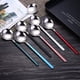 thumbnail image 3 of XmhyTop 4 piezas Cucharas Redondas de Acero Inoxidable Negro Plata, 19.5x4.5 cm - Ideal para Sopas, Guisos y Servicio Elegante en Hogar y Restaurantes, 3 of 5