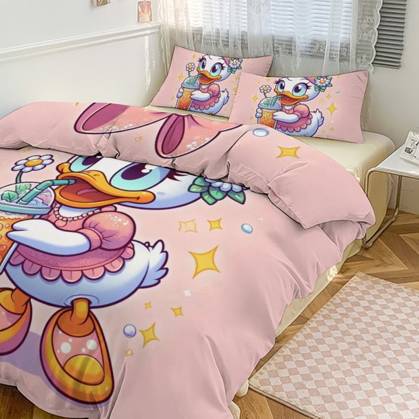 Daisy Duck Print Bedding Set Pattern Duvet Cove Set 3 Pieces 1 Quilt Cover And 2 Pillowcases for Women Men Teens