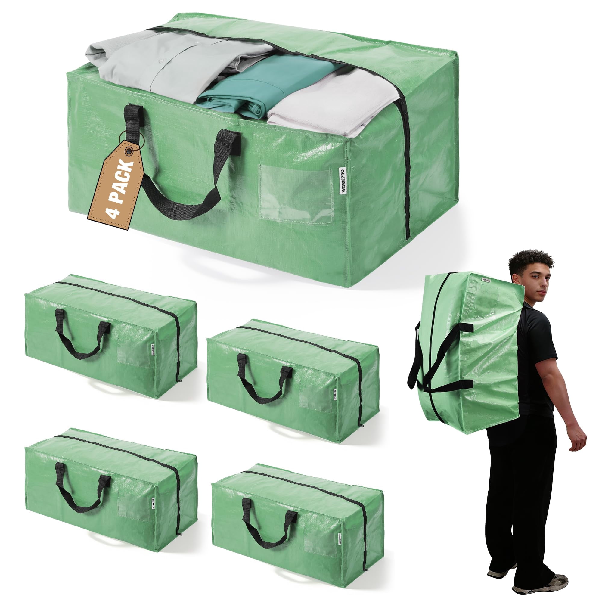 Bolsas De Mudanza Workpro Extra Grandes, Paquete De 4, 23 Galones (verdes)