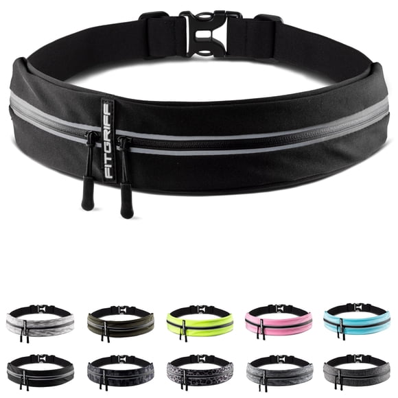 Cinturón para correr Fitgriff® para hombre y mujer, color negro, cintura de 24,5 a 35,5 cm