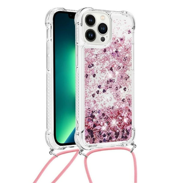 Funda FOXDOCK para iPhone 13 Pro con Cuerda Ajustable, Brillo Líquido, Protección Antigolpes y Lente – Ideal para Regalo