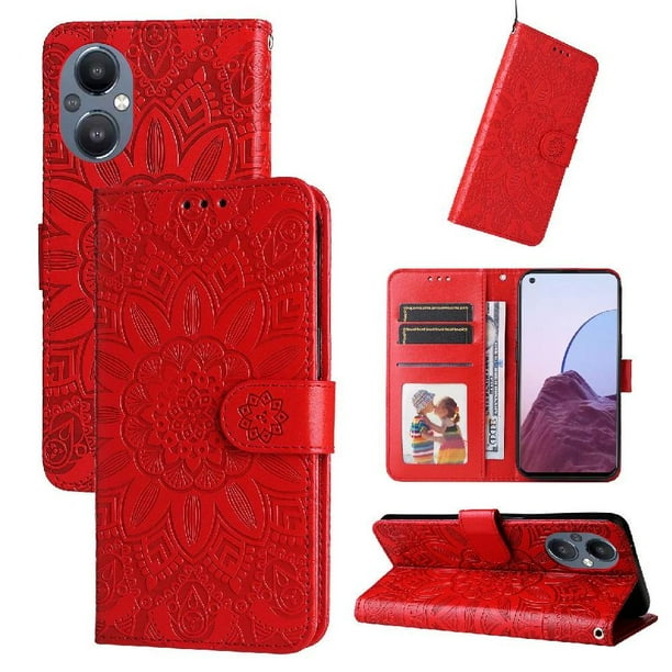Funda tipo cartera FOXDOCK para OPPO A96 5G , diseño girasol en relieve, cuero PU, cierre magnético, soporte y tarjetero