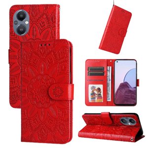 Funda Tipo Cartera Foxdock Para Oppo A96 5G , Diseño Girasol En Relieve, Cuero Pu, Cierre Magnético, Soporte Y Tarjetero