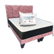 thumbnail image 1 of Cama Dos Plazas con Colchon + Pack de Almohadas Tapizado en Felpa Rosa Claro, 1 of 5