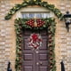 thumbnail image 5 of Corona navideña artificial de ratán con nieve flocada, árbol invertido, lazo rojo, cinta, bolas brillantes, decoración navideña para puerta, guirnalda colgante para fiesta, 5 of 5