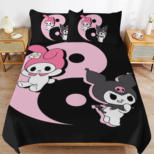 Kuromi Duvet Cover Set 3 Piece Bedding Set Double Sided Printing Decorative Comforter Cover Set
