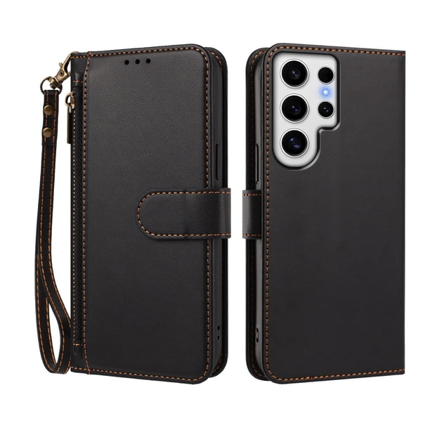 Funda Tipo Billetera para samsung galaxy S24 Ultra con Soporte y Bolsillo con Cierre Negro