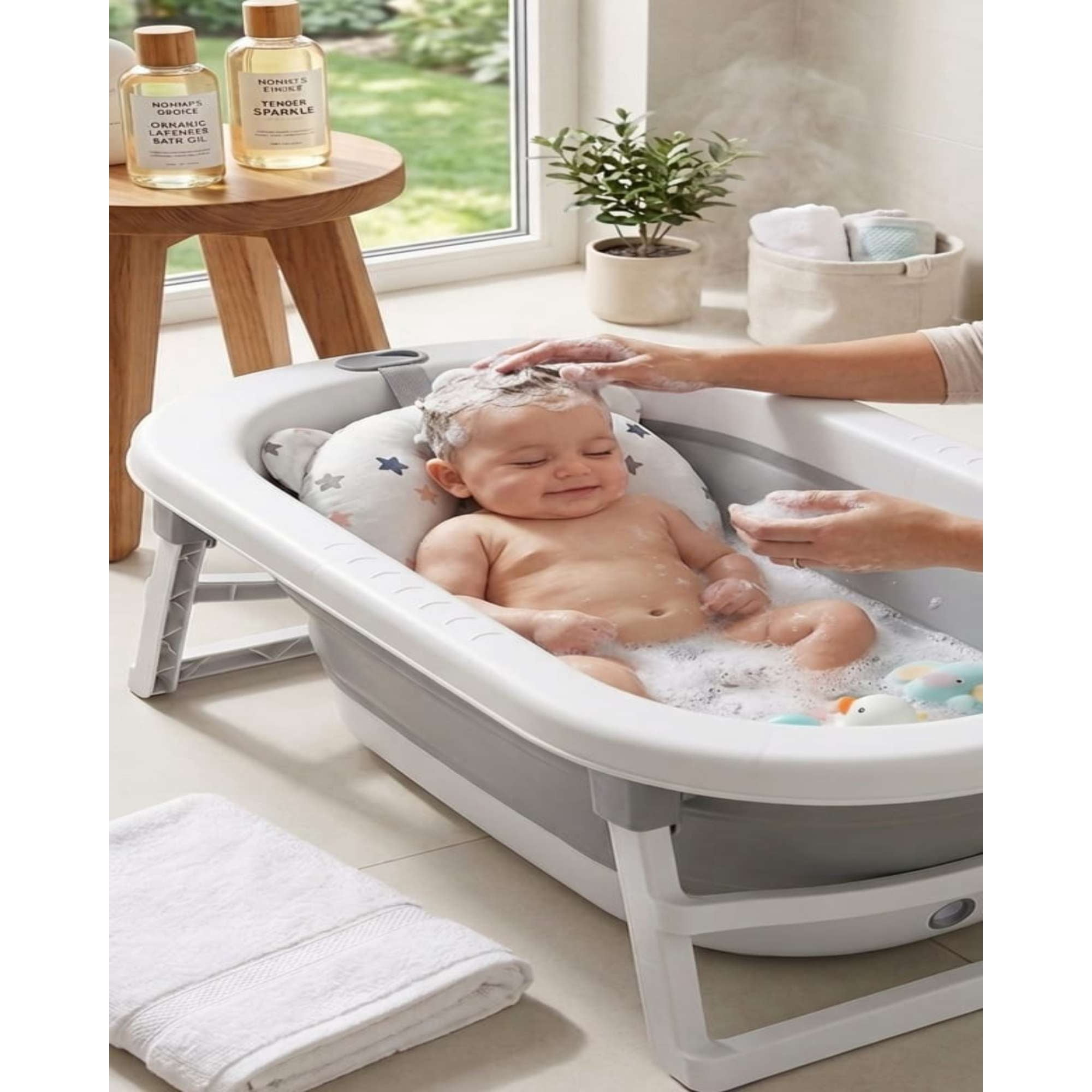 Myl Todo Hogar - Bañera Plegable Premium Termómetro Digital + Cojín Ergonómico Antideslizante