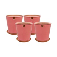Pottery - Set De 4 Macetas Zaia 15 Cm Rosa Alegre Y Sus Platos