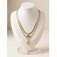 thumbnail image 3 of Collar Carré Mujer Doble Cadena,mano De Fatima Y Ojo Turco Dorado, 3 of 3