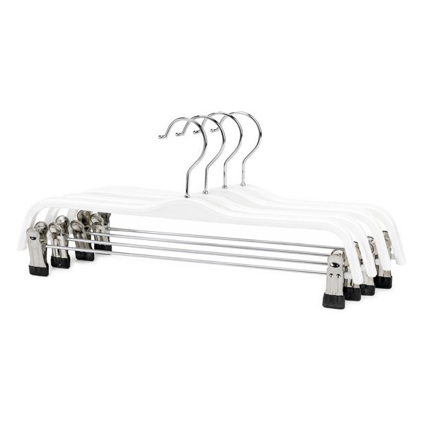 REGALWOVEN 4 Piezas Perchas de Plástico para Pantalones, Perchas Ahorra Espacio con Clips Blancas A 4