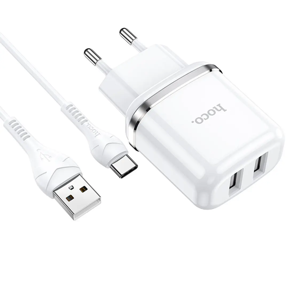 Cargador Hoco N4 USB-C doble puerto carga rápida 18W - Blanco