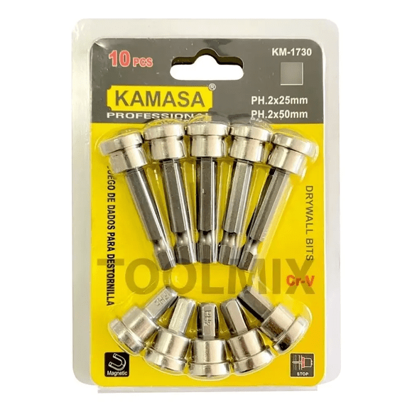 Juego Punta Phillips Magnéticas Ph2 Cr-v Hexagonal 10pcs
