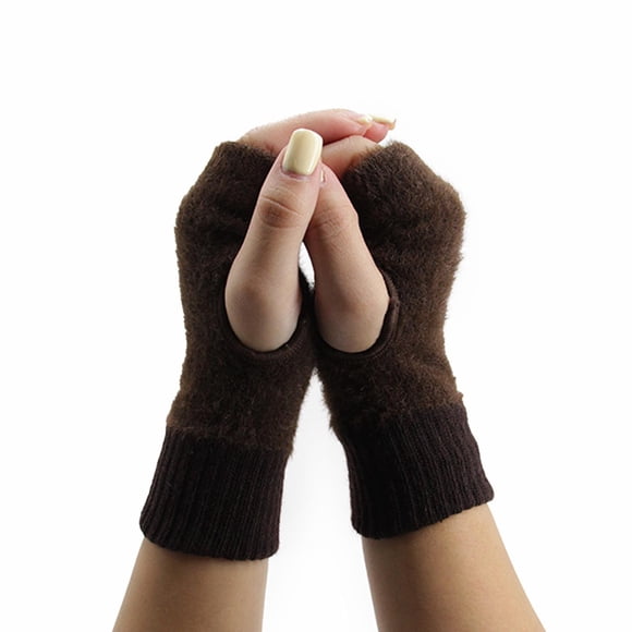Guantes Mitones Peludos Cortos Térmicos Unisex Moda Invierno Cafe Talla Única