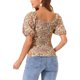 thumbnail image 3 of Blusa Floral de Mujer INSPIRE CHIC Cuello Cuadrado en Forma de Corazón Manga Abullonada Espalda Fruncida Top Casual Naranja Marrón L, 3 of 6