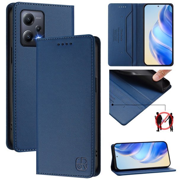 Funda Billetera con Soporte para Xiaomi Redmi Note 12 5G Bloqueo RFID Plegable Azul
