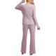 thumbnail image 3 of INSPIRE CHIC Conjunto de Pijamas para Mujer Cuello Redondo Manga Larga Ropa de Dormir Suave Pijamas Ropa de Casa con Bolsillo L Púrpura, 3 of 5