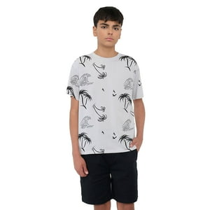 Polera Niño Teen Manga Corta Full Texto Gris Corona