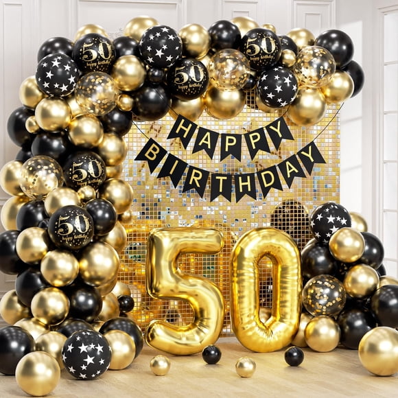 Kit de decoración de cumpleaños Anjerlfu para 50 cumpleaños, oro negro