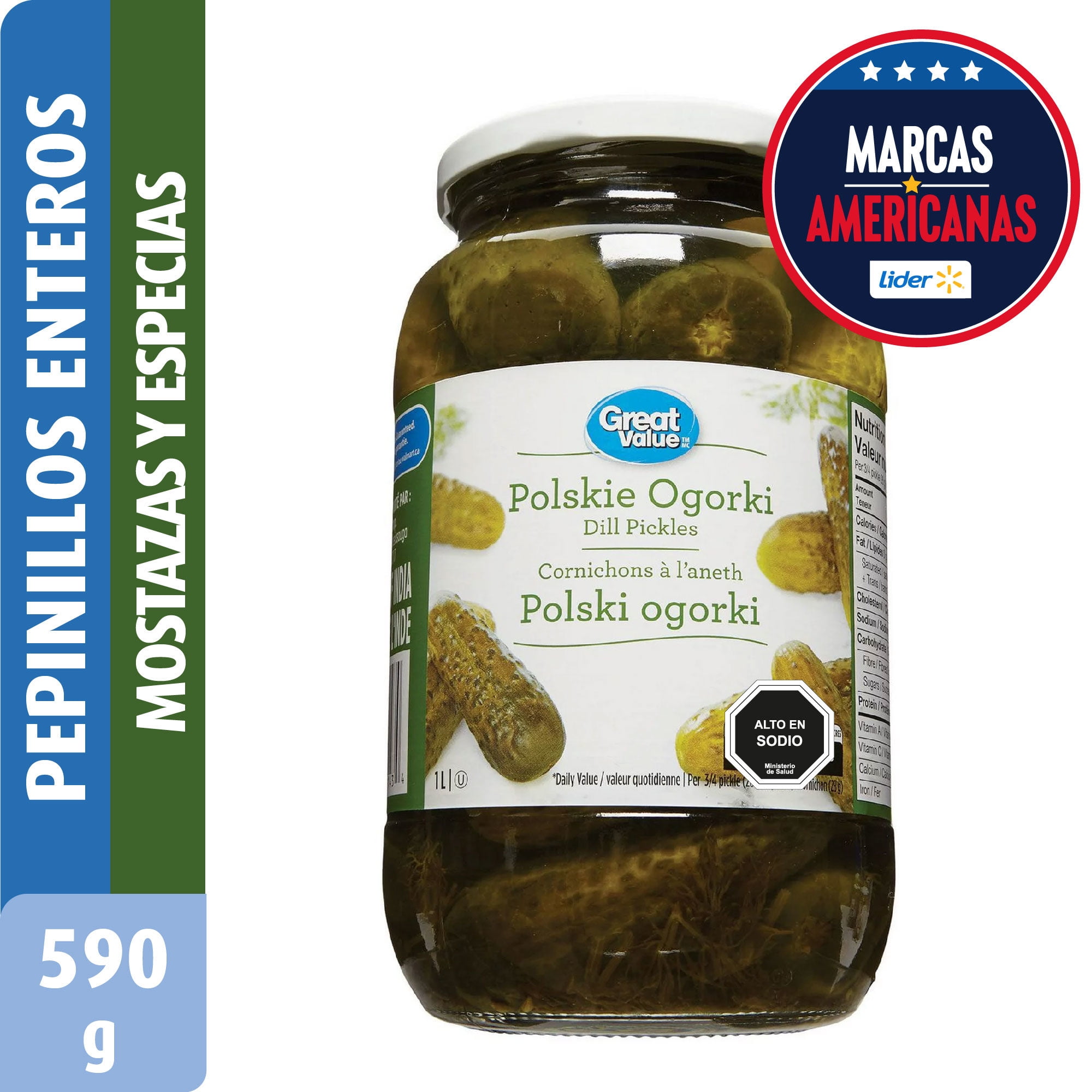 Pepinillos Enteros Baby Drenado 590 g - Neto 1000 g Great Value