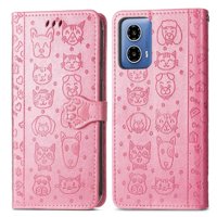 Funda Cartera Foxdock Para Motorola Moto G34 , Flip Pu Con Relieve De Gatos Y Perros, Tarjetero Y Soporte