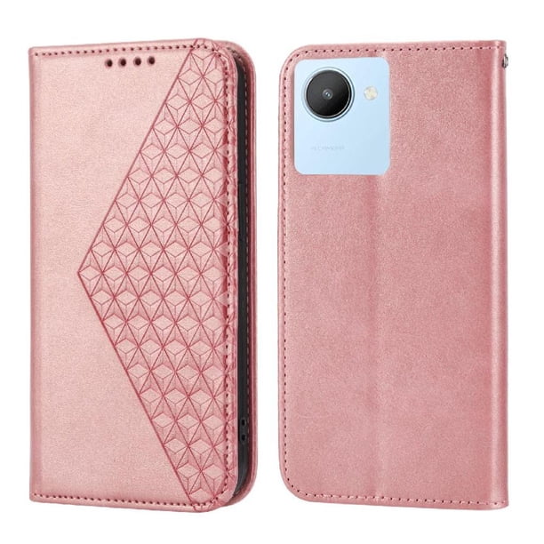 Funda Flip FOXDOCK para Realme C30 , Estilo Billetera con Diseño Rombo, Correa de Mano y Soporte, Uso Diario
