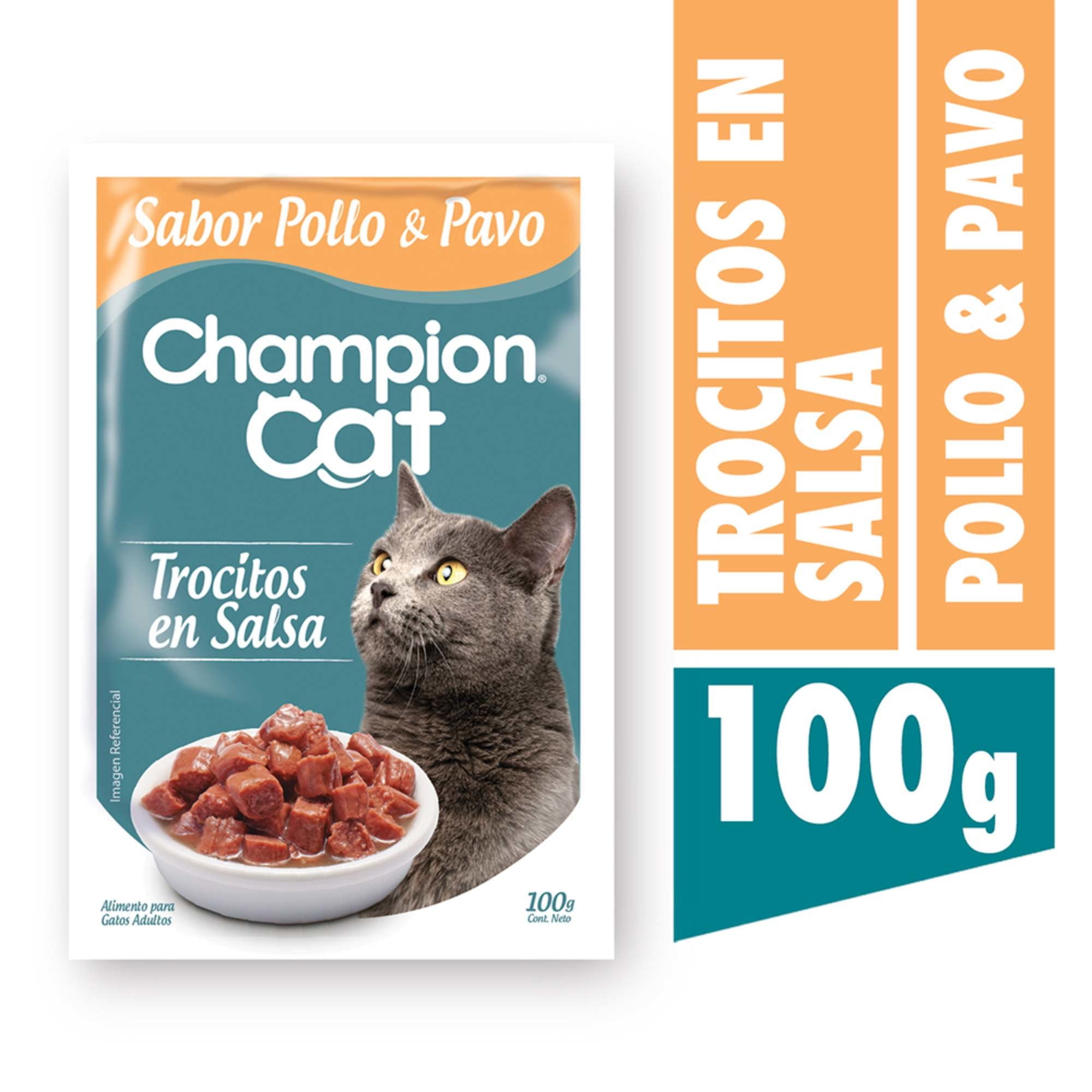 Alimento Húmedo Gato Adulto Trocitos Sabor Pollo Y Pavo Pouch 100 g Champion Cat