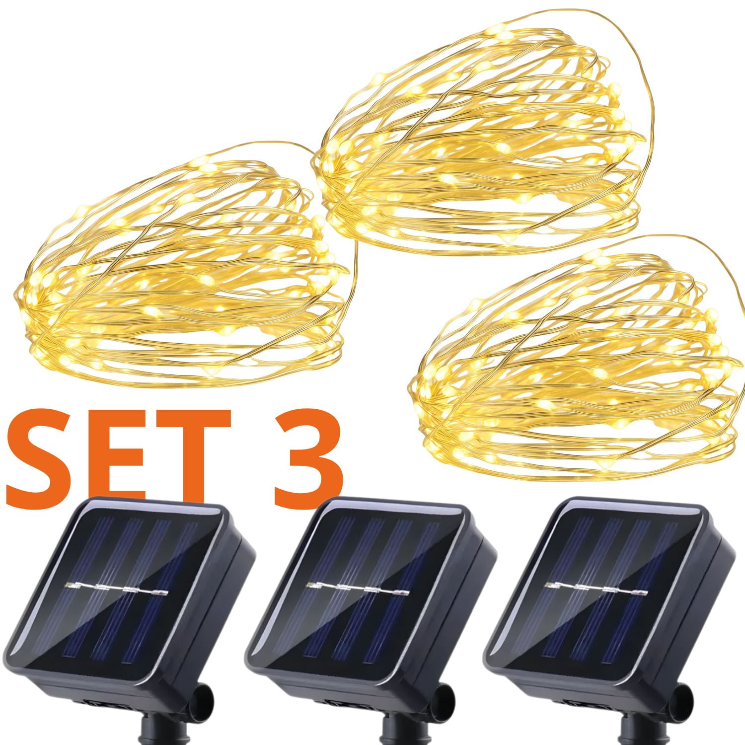 Genérico - Set 3 Guirnalda Solar Alambre Hada Calida Led 25 Metros