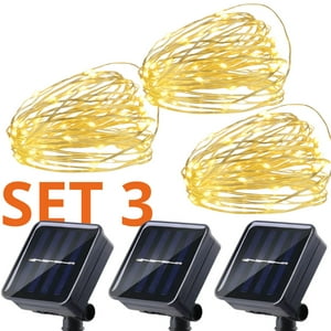 Genérico - Set 3 Guirnalda Solar Alambre Hada Calida Led 25 Metros
