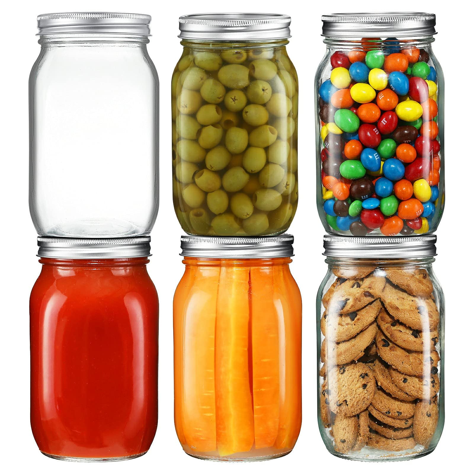Frascos de vidrio para conservas Mason Jars YEBODA de 32 oz, paquete de ...