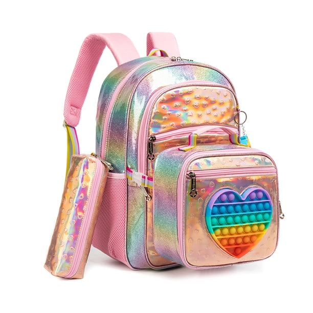 New Cute Love Girls' school backpack mochilas for Elementary School Bags with Lunch Box Kids Pink Backpack Set for Girls Age 6-8