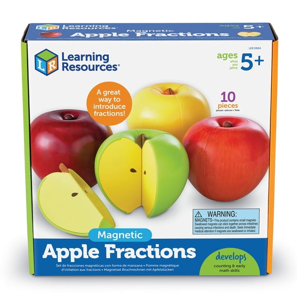 Recursos de aprendizaje sobre fracciones magnéticas de manzana con guía de actividades