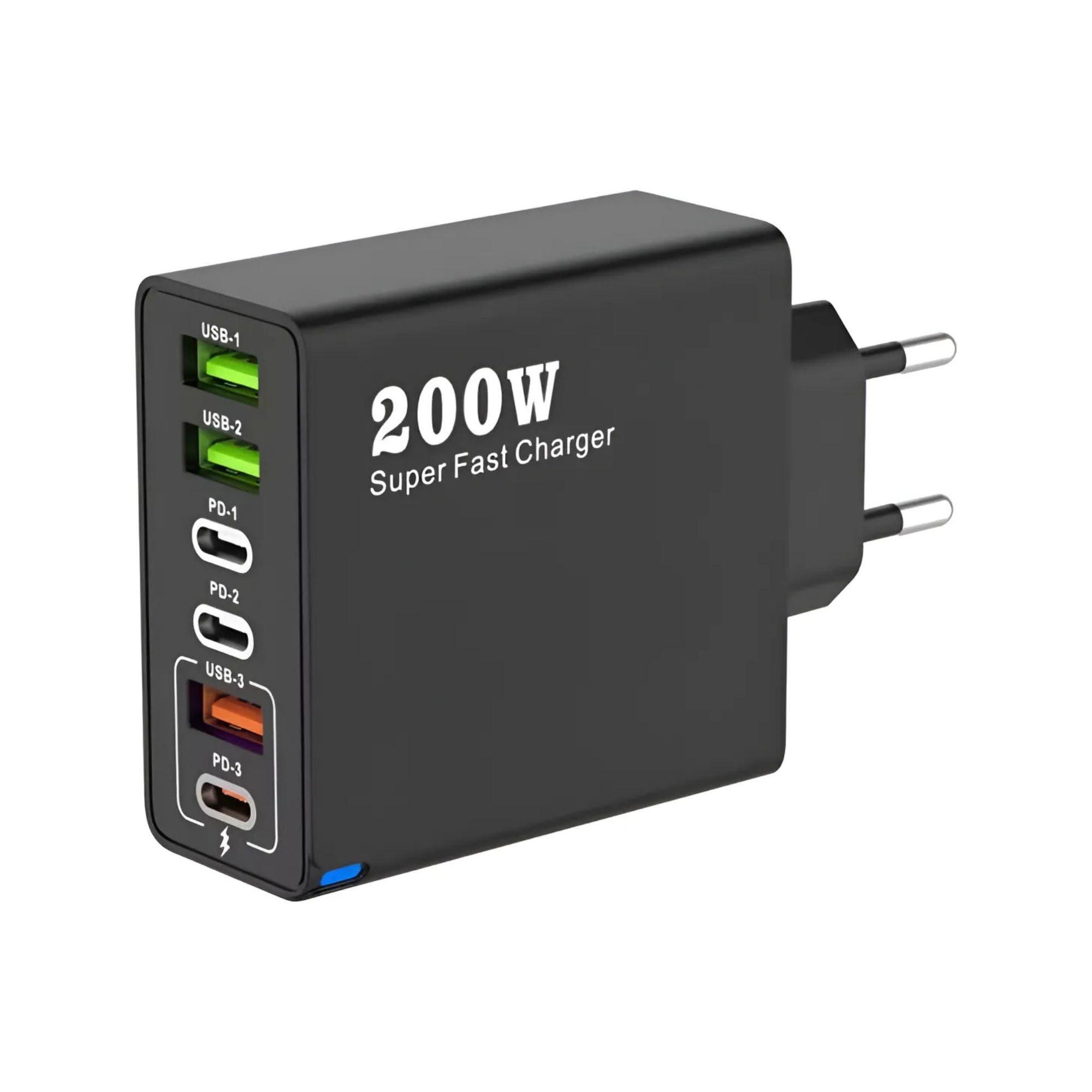 Genérico - Cargador De Pared, Múltiples Puertos Usb Y Tipo C 200w Negro