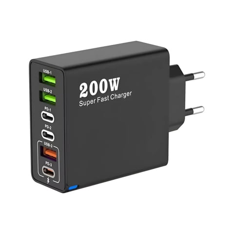 Genérico - Cargador De Pared, Múltiples Puertos Usb Y Tipo C 200W Negro