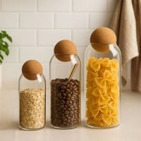 Santú Home & Deco - Contenedor De Vidrio Y Tapa De Corcho Set 3Un