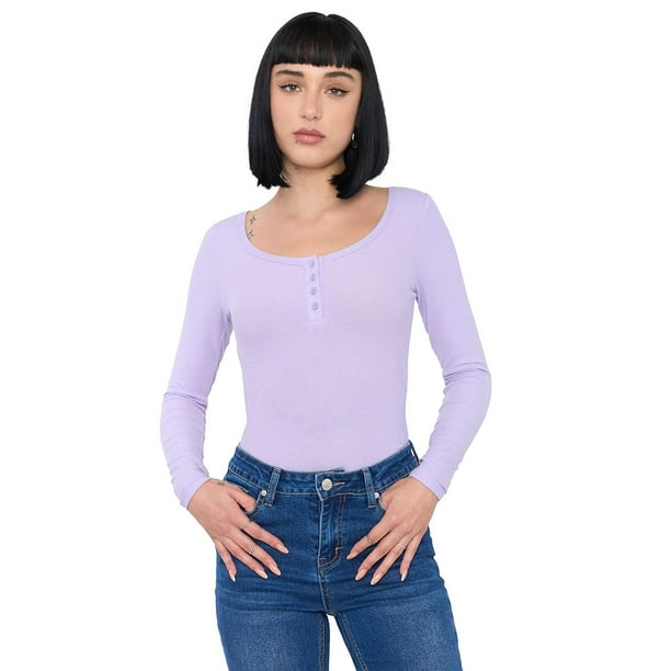 Body Mujer Manga Larga Botones Lila Corona