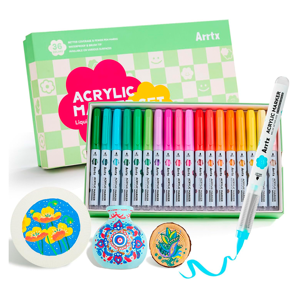 Arrtx Marcadores Acrílicos De 36 Colores (punta Pincel)