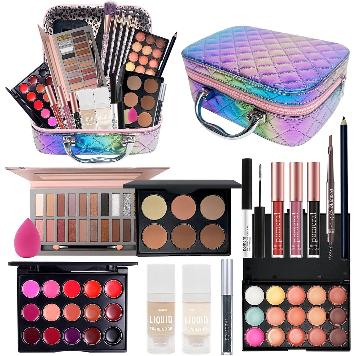 Set Maquillaje Pomcral 512 Kit Completo Portátil Sombras Rubor