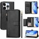 thumbnail image 1 of Funda tipo cartera para iPhone 14 PRO MAX con bolsillo con cremallera, tarjetero, soporte, correa para la muñeca y tapa de cuero Negro, 1 of 5