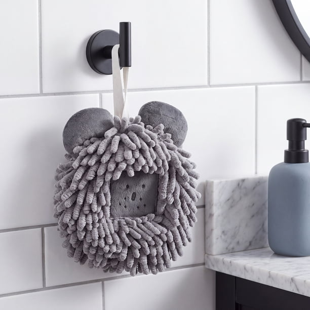 REGALWOVEN Juego de Toallas de Mano de Chenilla con Bolas Peludas, Toalla de Mano Decorativa Colgante Linda Absorbente Toallas Suaves para Baño, Cocina Gris Oscuro 7" x 7"