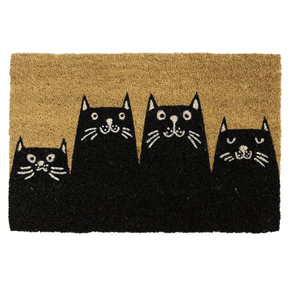 Felpudo Fisura 46 × 76 cm de fibra de coco natural con diseño de gatos