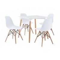 Klik Muebles - Comedor Mesa Eames Cuadrada Blanca + 4 Sillas Eames Blancas