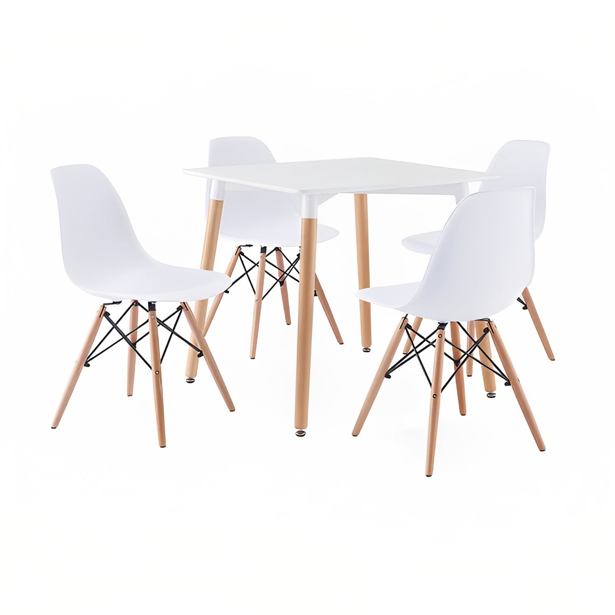 Klik Muebles - Comedor Mesa Eames Cuadrada Blanca + 4 Sillas Eames Blancas