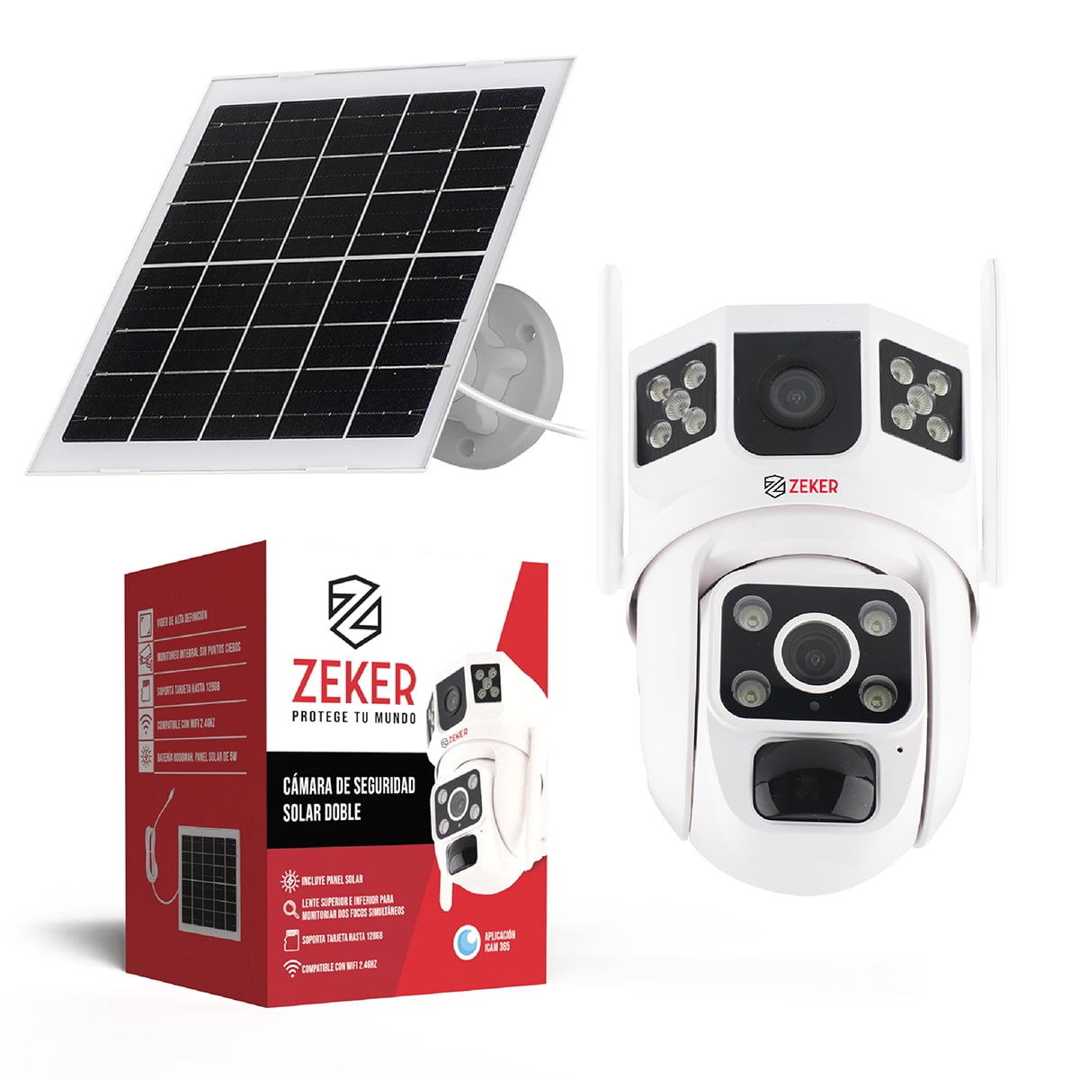Camara De Seguridad Solar Vigilancia Exterior Doble Zeker