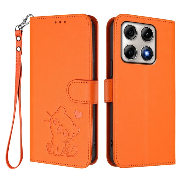Carcasa Billetera de Cuero Sintético para Motorola Edge 70 Pro, Naranja