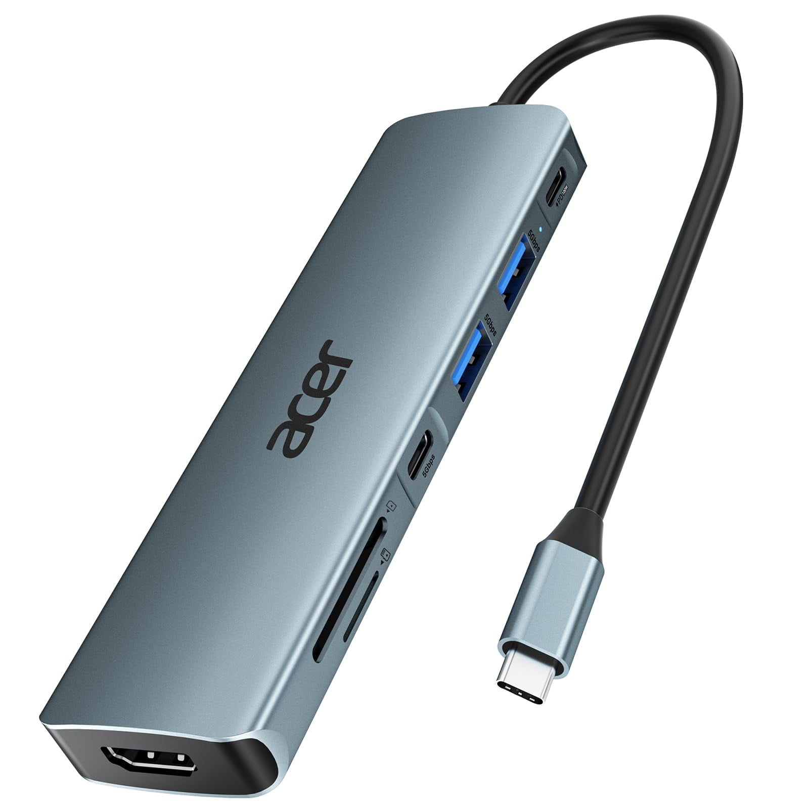 Acer - Hub Usb C 7 En 1 Con Hdmi 4k 2 Usb 3 1 Pd De 100 W Tarjeta Sd