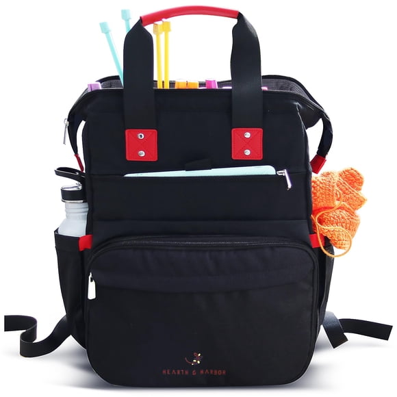 Mochila de ganchillo Hearth & Harbor, organizador de hilo de lona USB
