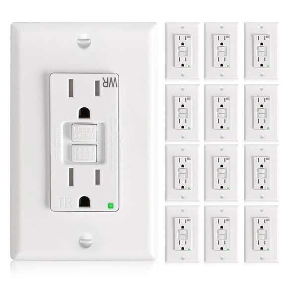 GFCI Outlet Amico, 15 amperios, paquete de 12 unidades, resistente a la intemperie, blanco